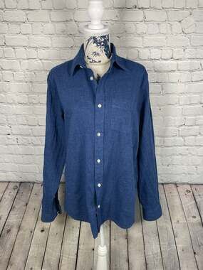 GAP Women's Standard Fit Blue Linen-Cotton Blend Button-Down Shirt Sz M